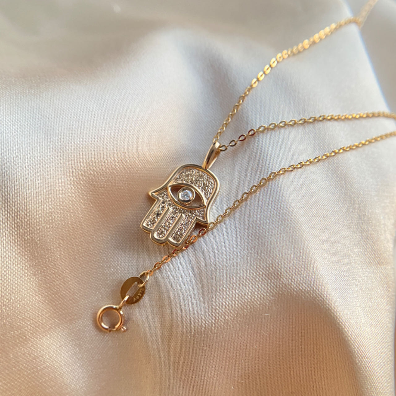 007. 18K,14K, Solid Gold Ncklace，Hamsa Hand，Evil Eye,Moissanite Necklace， Heavy Gold, Minimalist Jewellery，Gift For Her