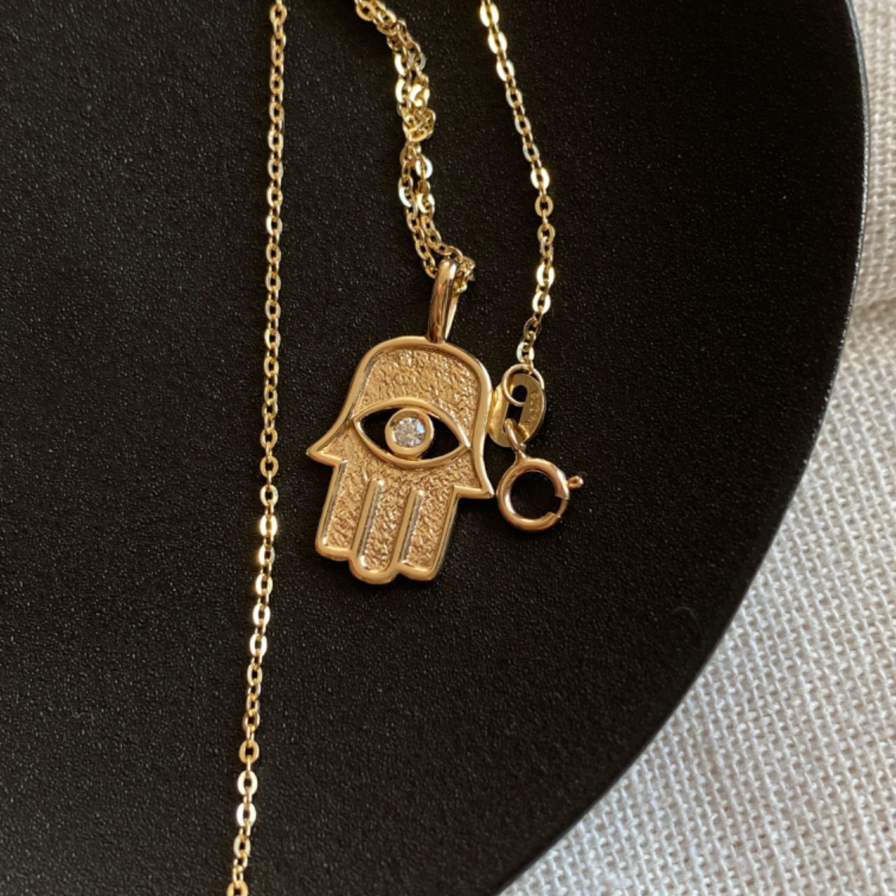 007. 18K,14K, Solid Gold Ncklace，Hamsa Hand，Evil Eye,Moissanite Necklace， Heavy Gold, Minimalist Jewellery，Gift For Her