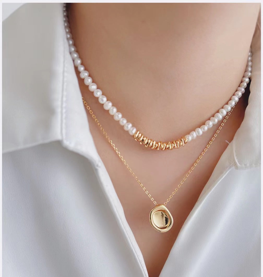 11.S925 Silver and Natural Pearl Necklace with Minimalist Silver Fragments