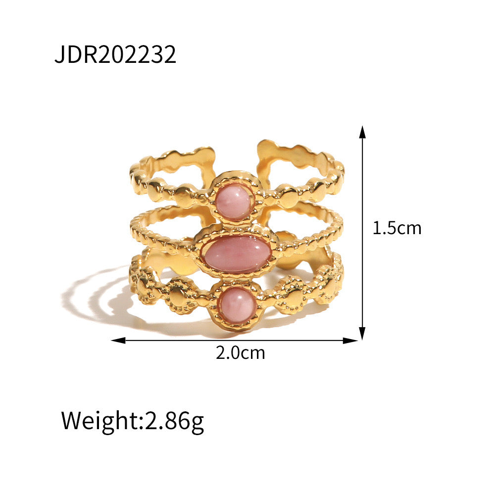 35.  Vintage Style  Stainless Steel Gemstone Ring 18K Gold Plated Band Rings