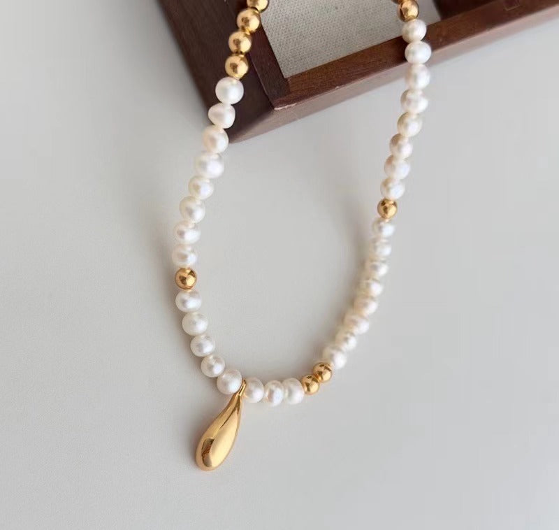 04.Vintage Gold S925 Silver and Natural Pearl Necklace