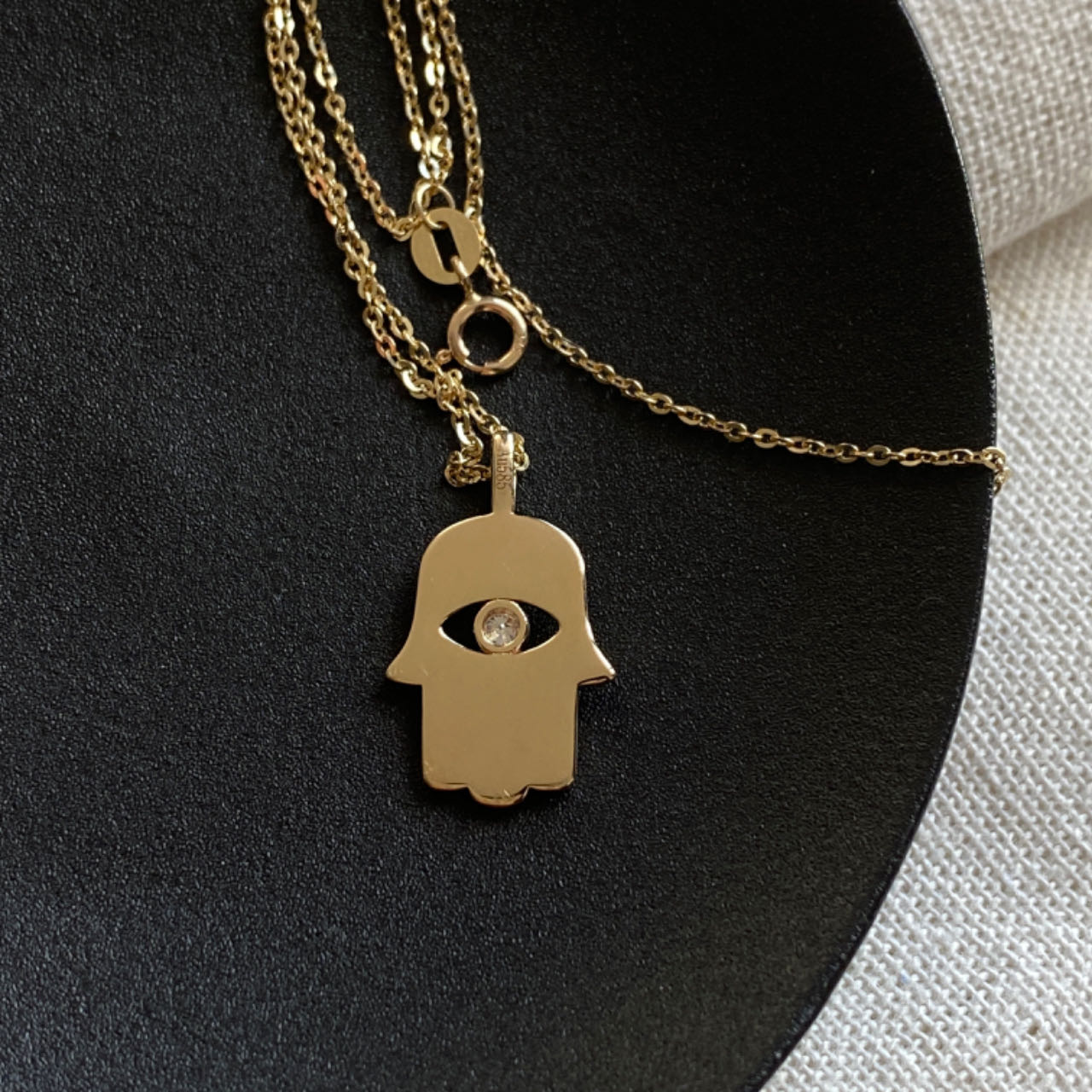 007. 18K,14K, Solid Gold Ncklace，Hamsa Hand，Evil Eye,Moissanite Necklace， Heavy Gold, Minimalist Jewellery，Gift For Her