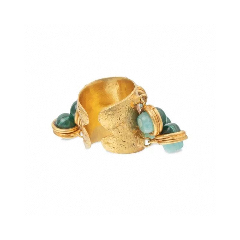 15.  Vintage Gold-Plated Brass Ring with Natural Malachite and Glazed Pearl