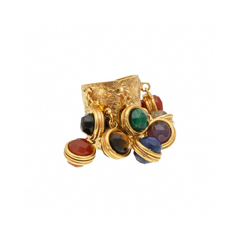 15.  Vintage Gold-Plated Brass Ring with Natural Malachite and Glazed Pearl