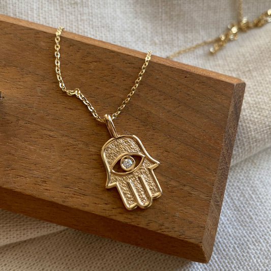 007. 18K,14K, Solid Gold Ncklace，Hamsa Hand，Evil Eye,Moissanite Necklace， Heavy Gold, Minimalist Jewellery，Gift For Her